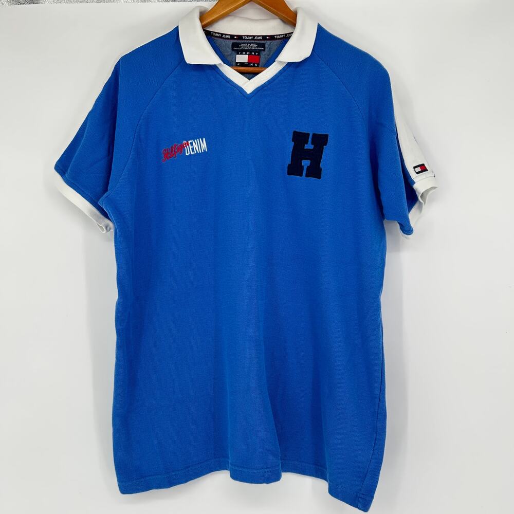 Vintage Y2K TOMMY JEANS Polo Shirt Mens XXL Rugby Football Soccer Preppy Sporty